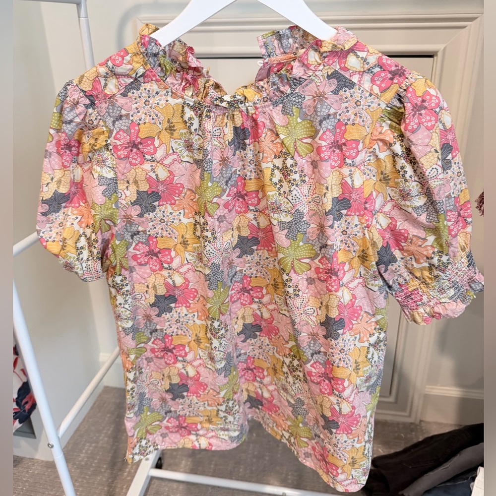 J.Crew Liberty Fabric Floral Top
Gathered fabric at neck and sleeves